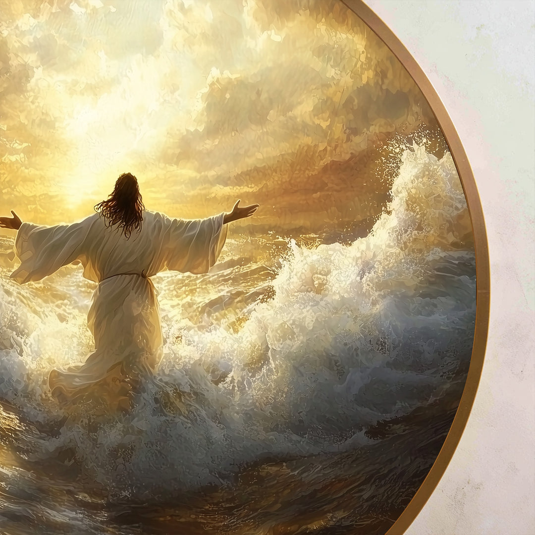 Radiant Faith – Golden Sunrise Over the Sea Oil Painting