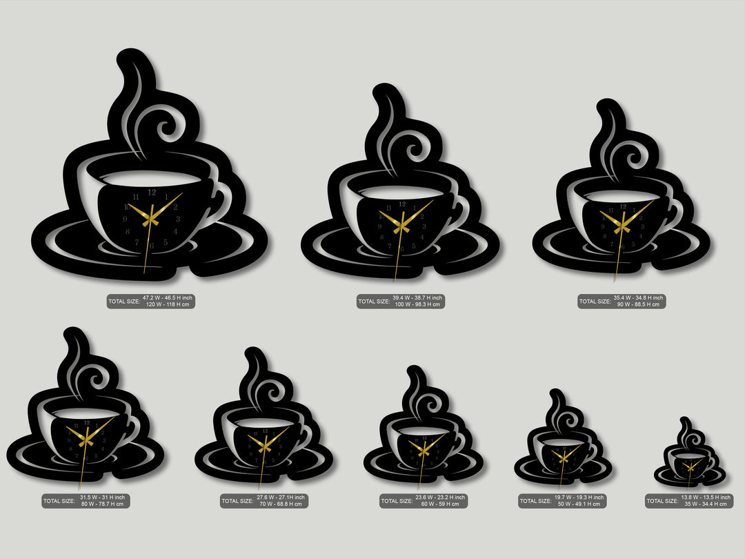 The inviting, cozy mood of a café is beautifully evoked by these sleek coffee cup metal decoration wall art clocks.