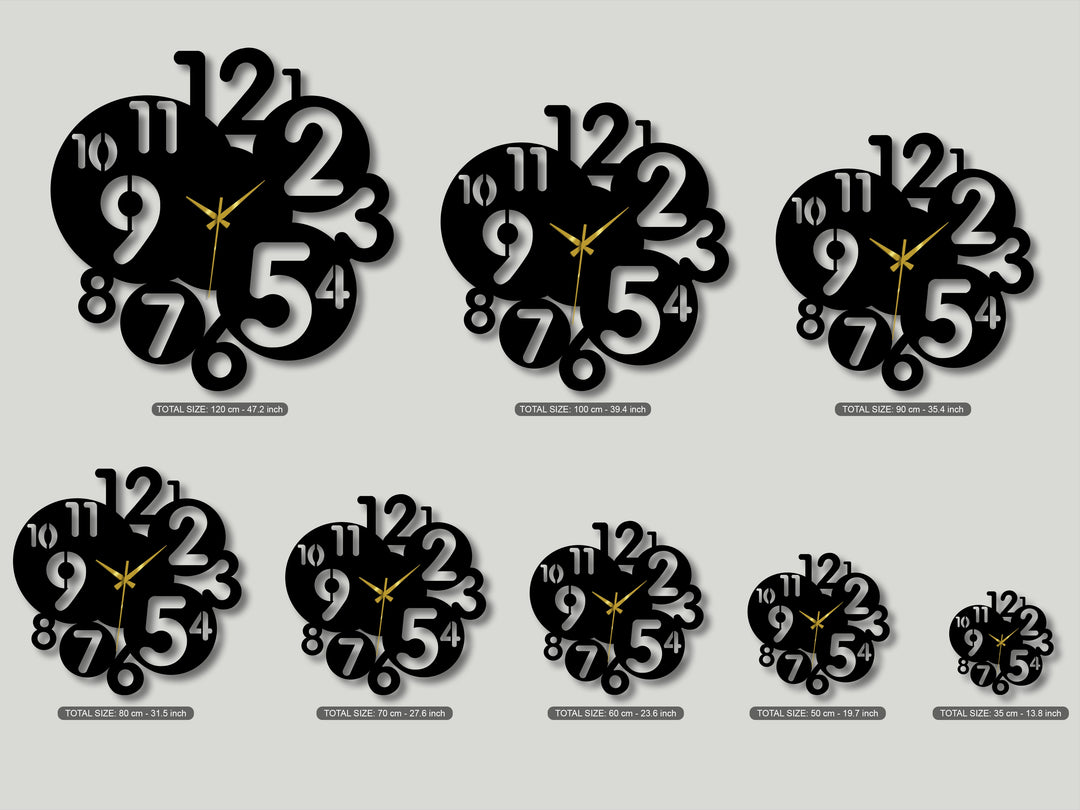 The elegant transition between the black metal numbers, gold hands, and subtle gray background creates striking decoration wall art.
