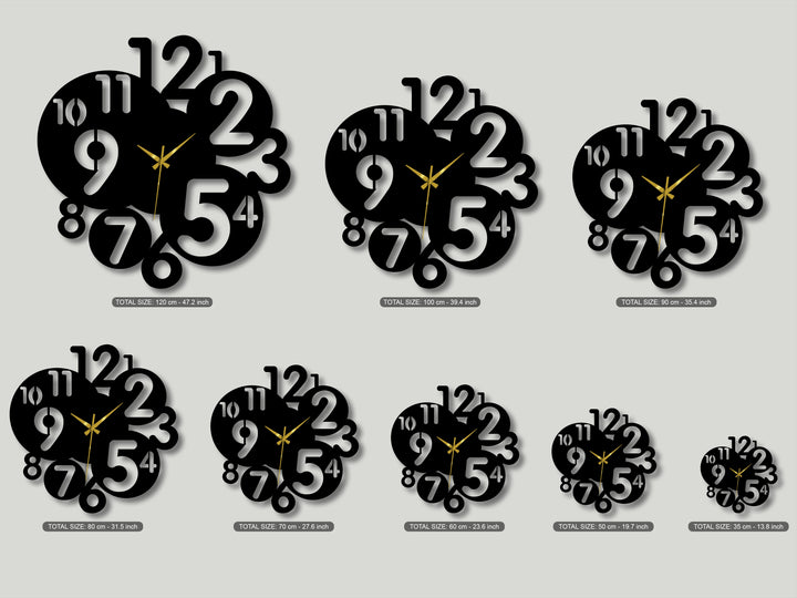 The elegant transition between the black metal numbers, gold hands, and subtle gray background creates striking decoration wall art.