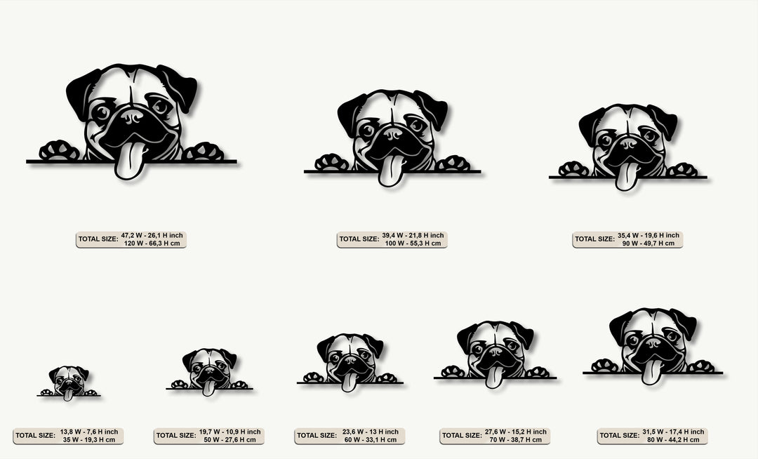 Cute Pug Dog Metal Wall Art – Playful Pet Silhouette Decor