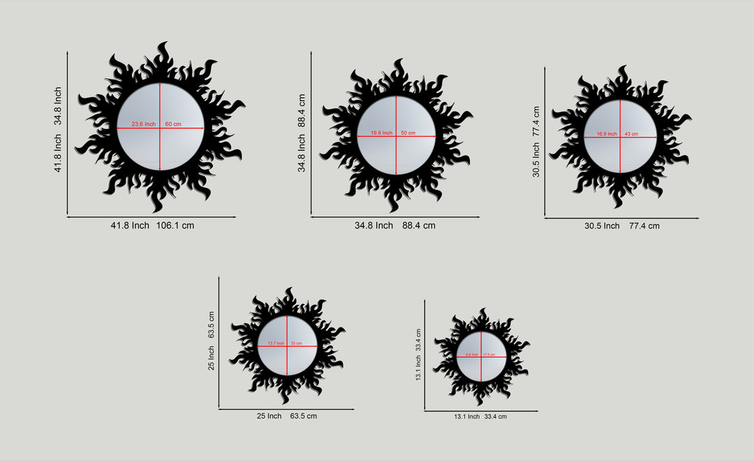 Flame Aura Round Decorative Wall Mirror – Modern Asymmetrical Mirror Wall Decor