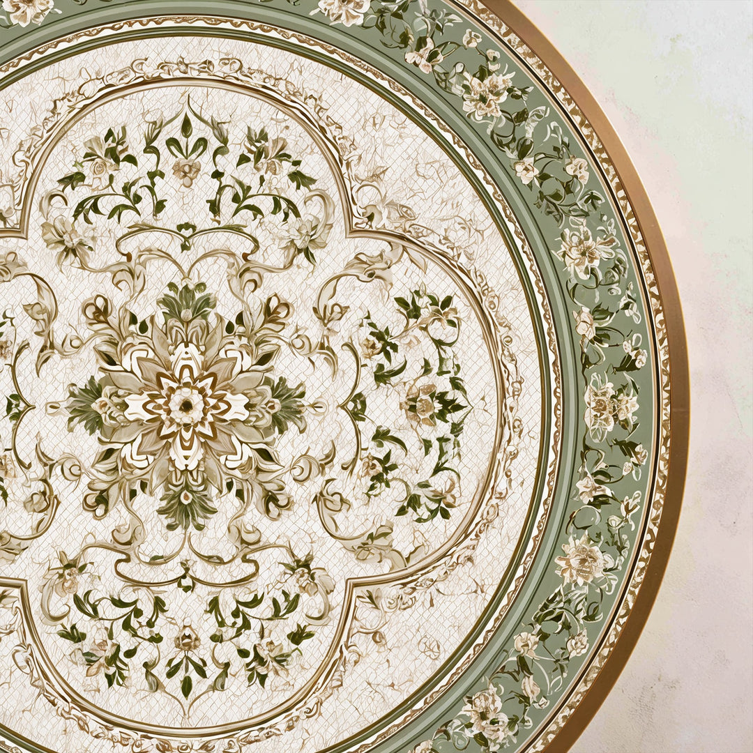 Vintage Harmony – Mandala floreale rotondo verde salvia Quadro a Olio