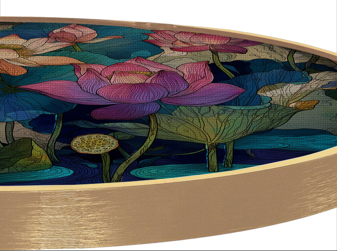 Ornamental Lotus Garden Round Canvas Print – Decorative Floral Wall Art