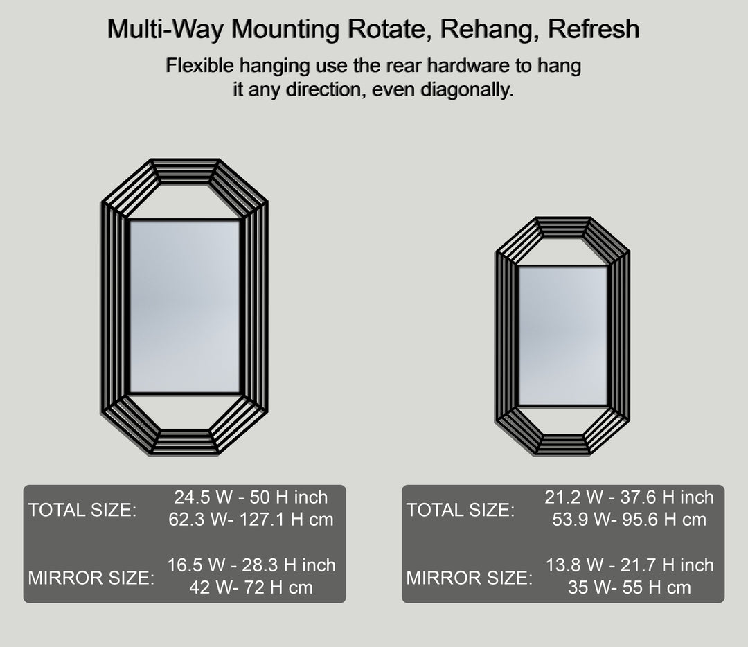 Octagonal Line Frame Floor Mirror with Modern Black Metal Design