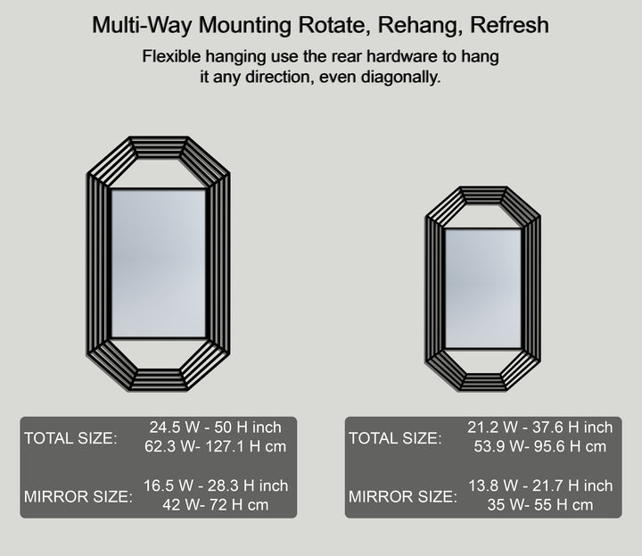 Octagonal Line Frame Floor Mirror with Modern Black Metal Design