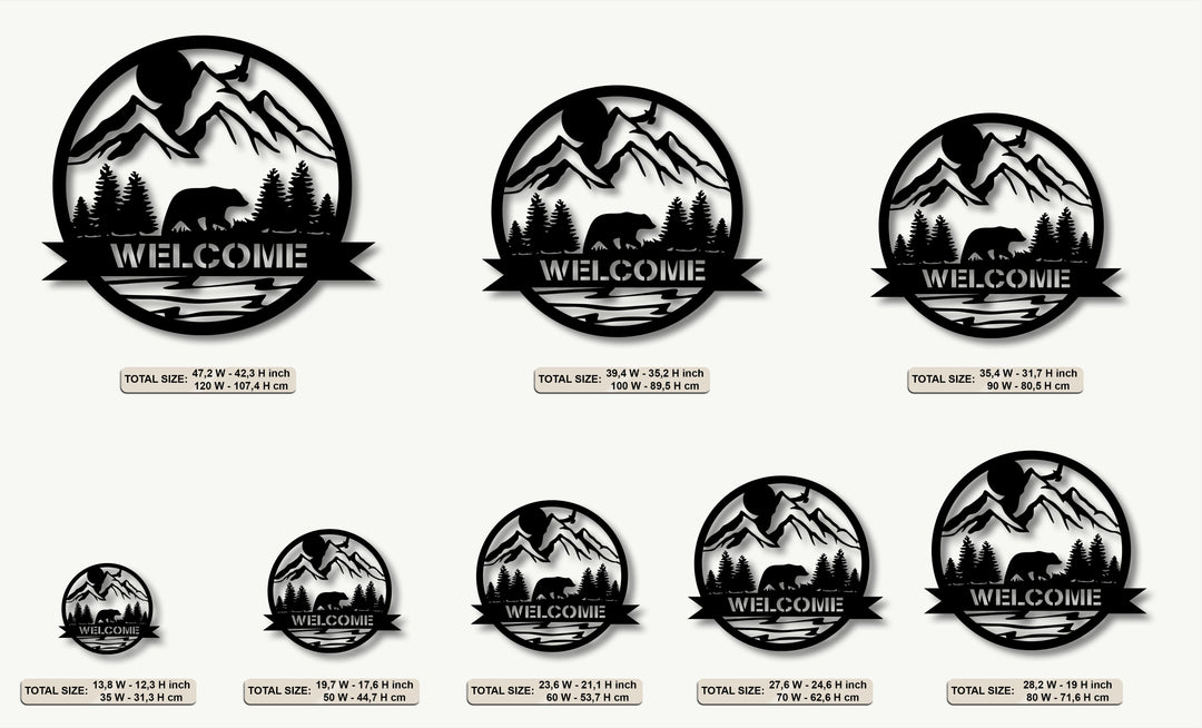 Mountain Bear Welcome Sign – Nature Landscape Metal Wall Art