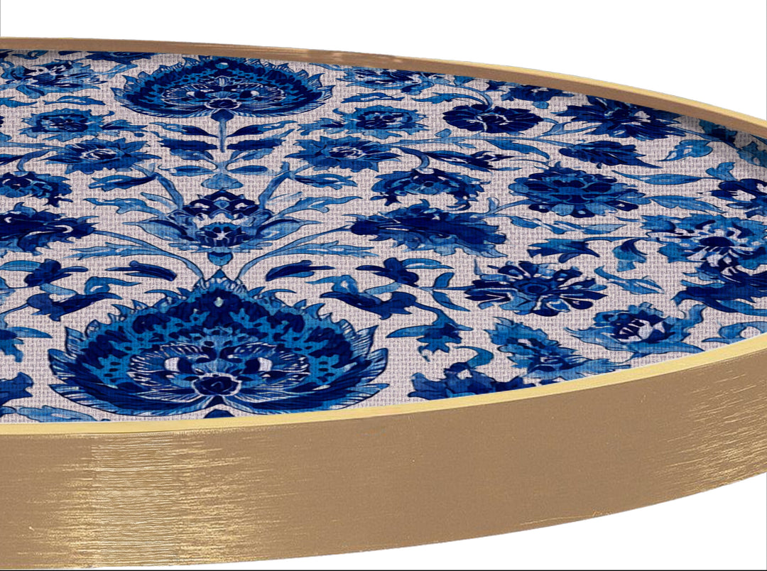 Blue Floral Mandala Round Canvas Print – Classic Decorative Wall Art