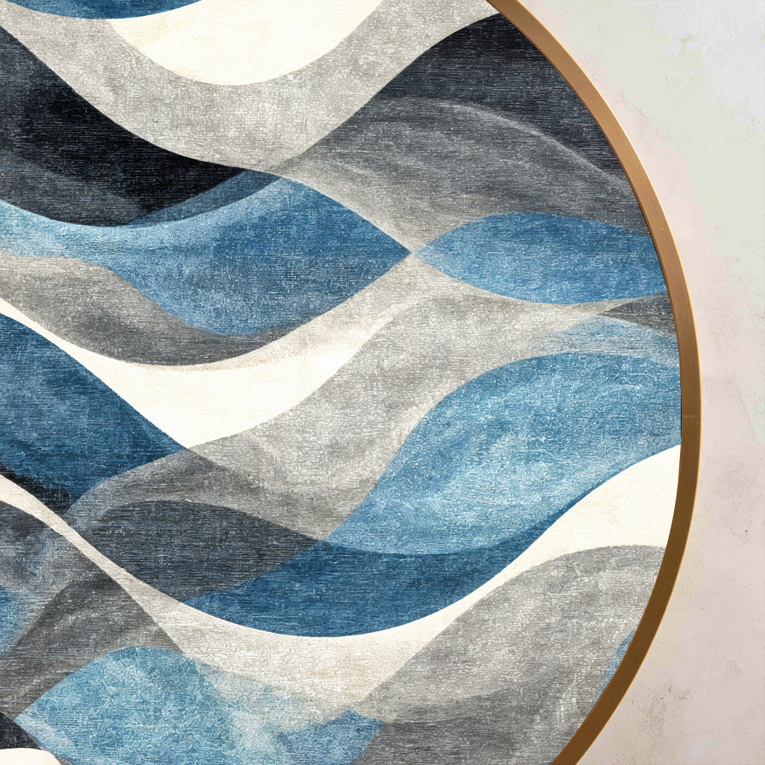 Rythme océanique–Vague bleue abstraite ronde Tableau Peinture à l’huile