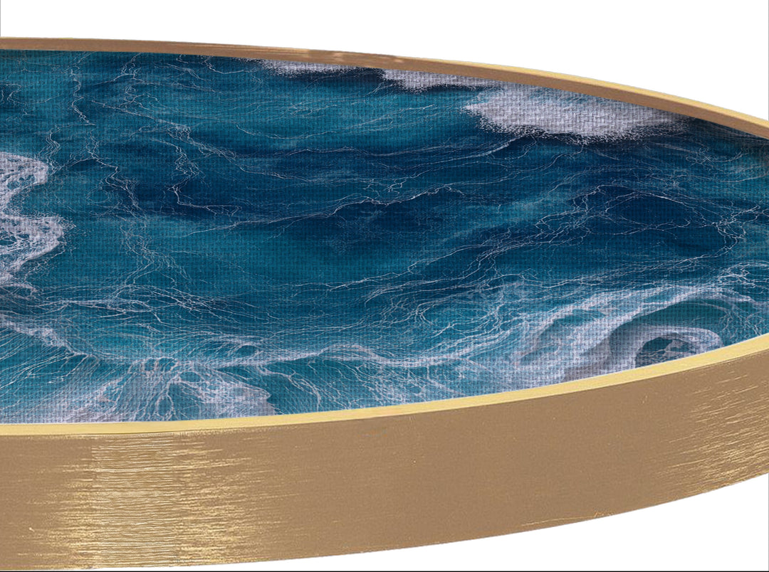 Ocean Wave Aerial Round Canvas Print – Turquoise Sea Wall Art
