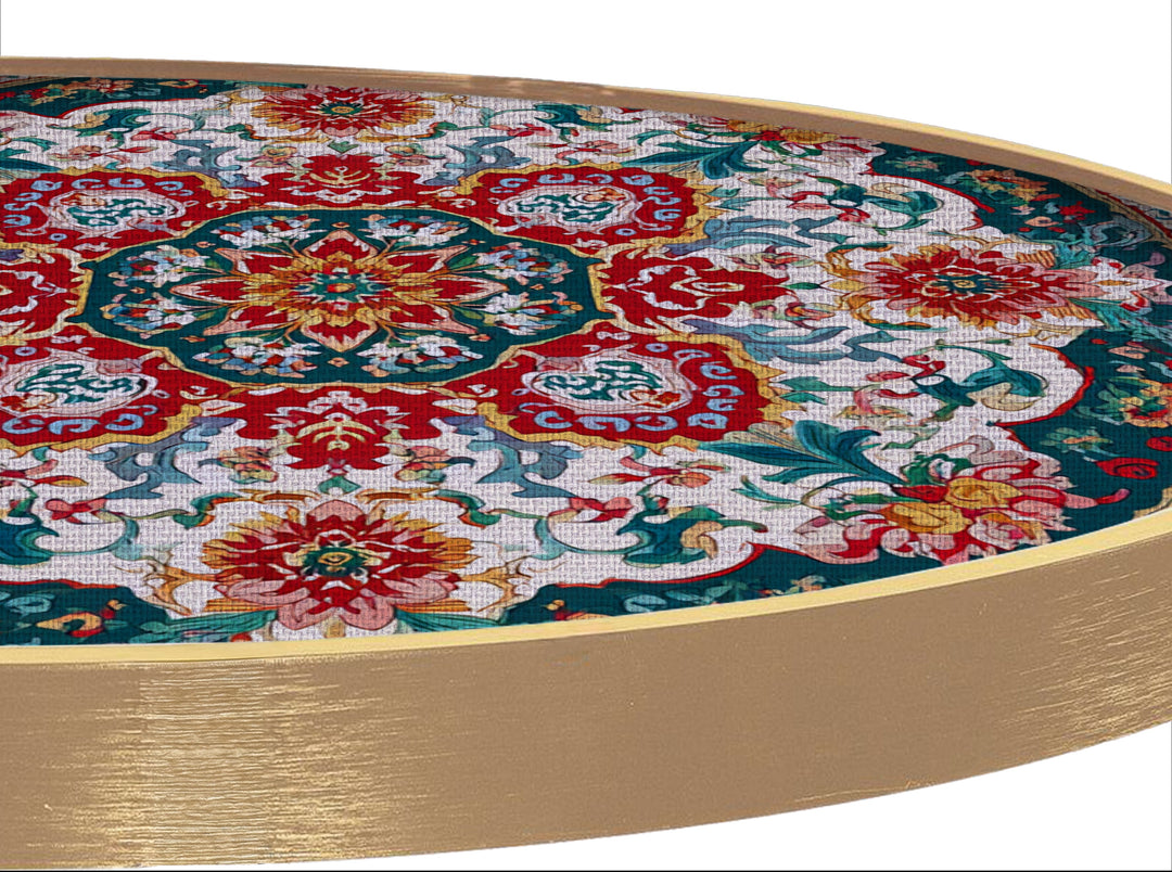 Ornate Floral Medallion Round Canvas Print – Vintage Pattern Wall Art
