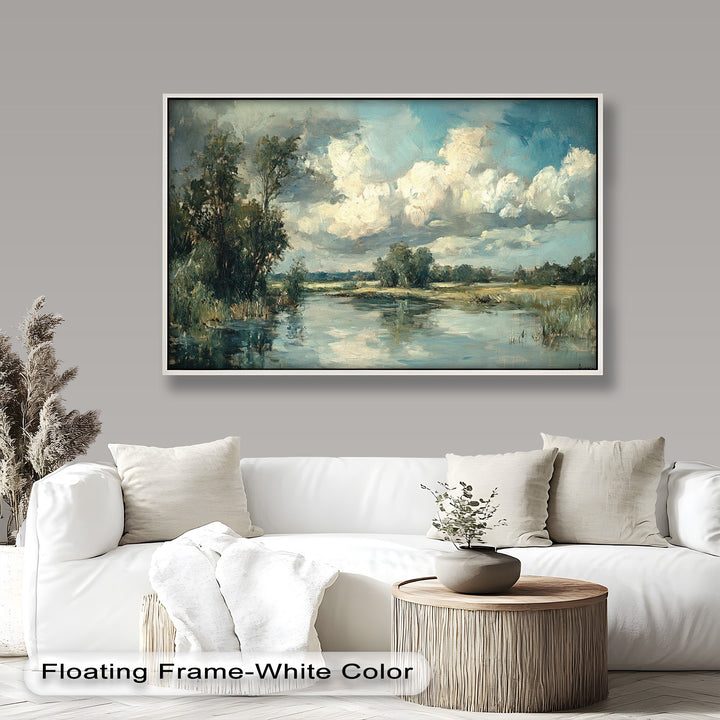 Golden Field & Mountain Horizon – Landscape Oil Painting