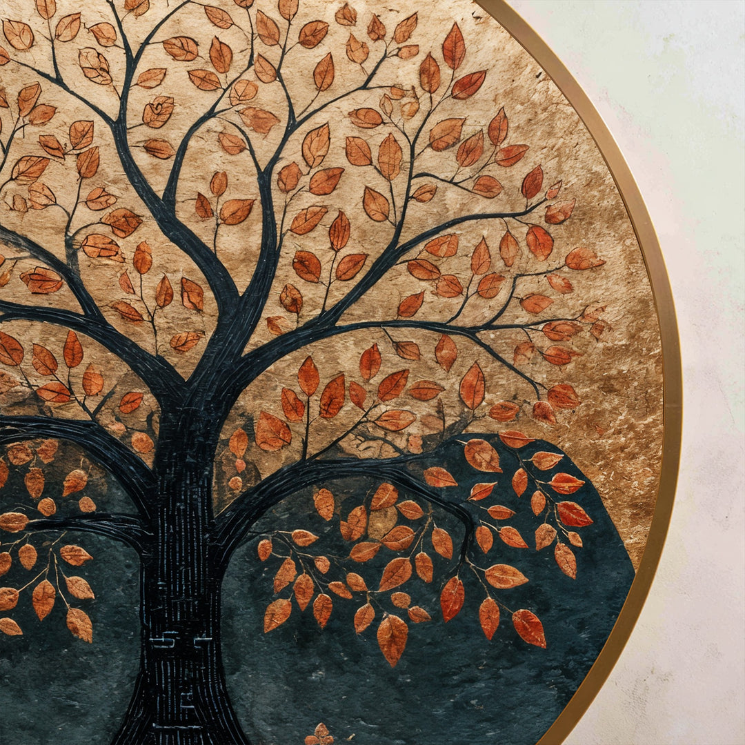 Eternal Roots – Autumn Tree Round Oil Painting