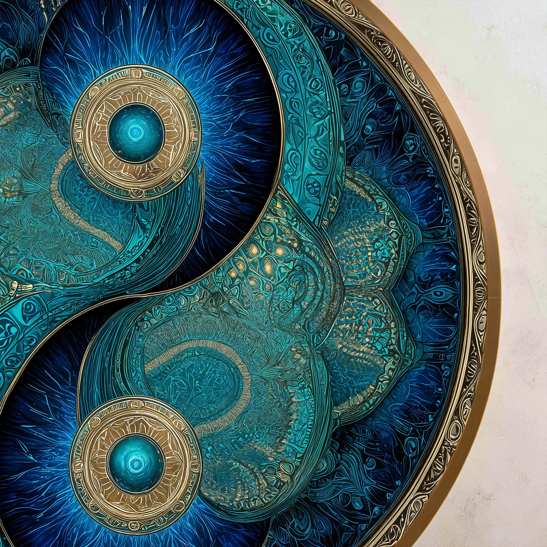 Équilibre Éternel–Turquoise Yin Yang Rond Tableau Peinture à l’huile