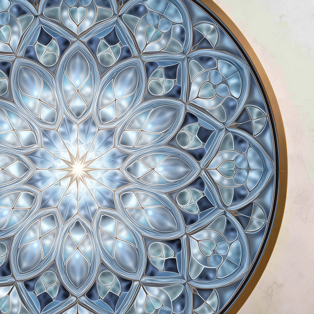 Armonía Cristalina – Mandala Azul Redonda Cuadro al óleo sobre madera