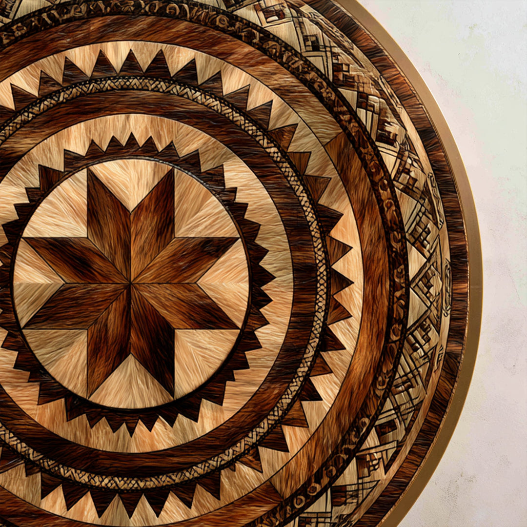 Mandala tribal Sunburst – Rústico geométrico redondo Cuadro al óleo