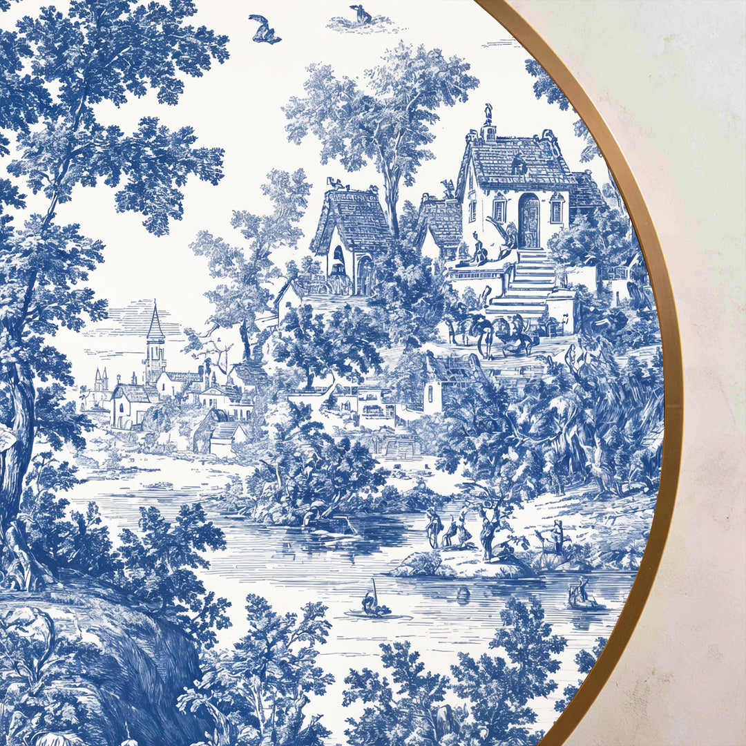 Toile azul clásico campestre – Redondo Cuadro al óleo