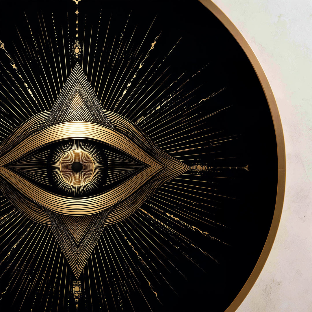 Ojo Sagrado Radiante – Redondo Geométrico Dorado Cuadro al óleo
