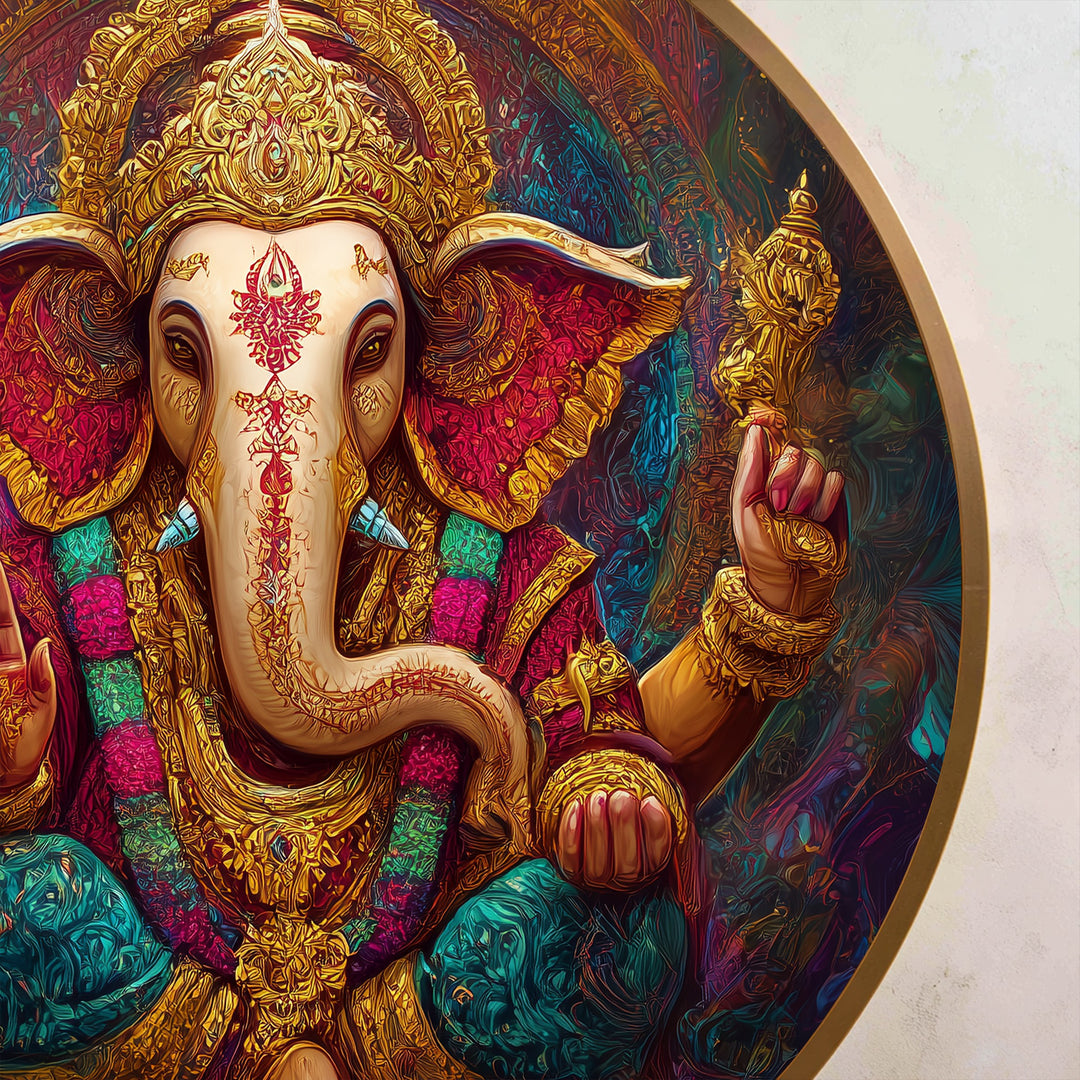 Divine Prosperity – Ganesha Radiant Gold Oil Painting