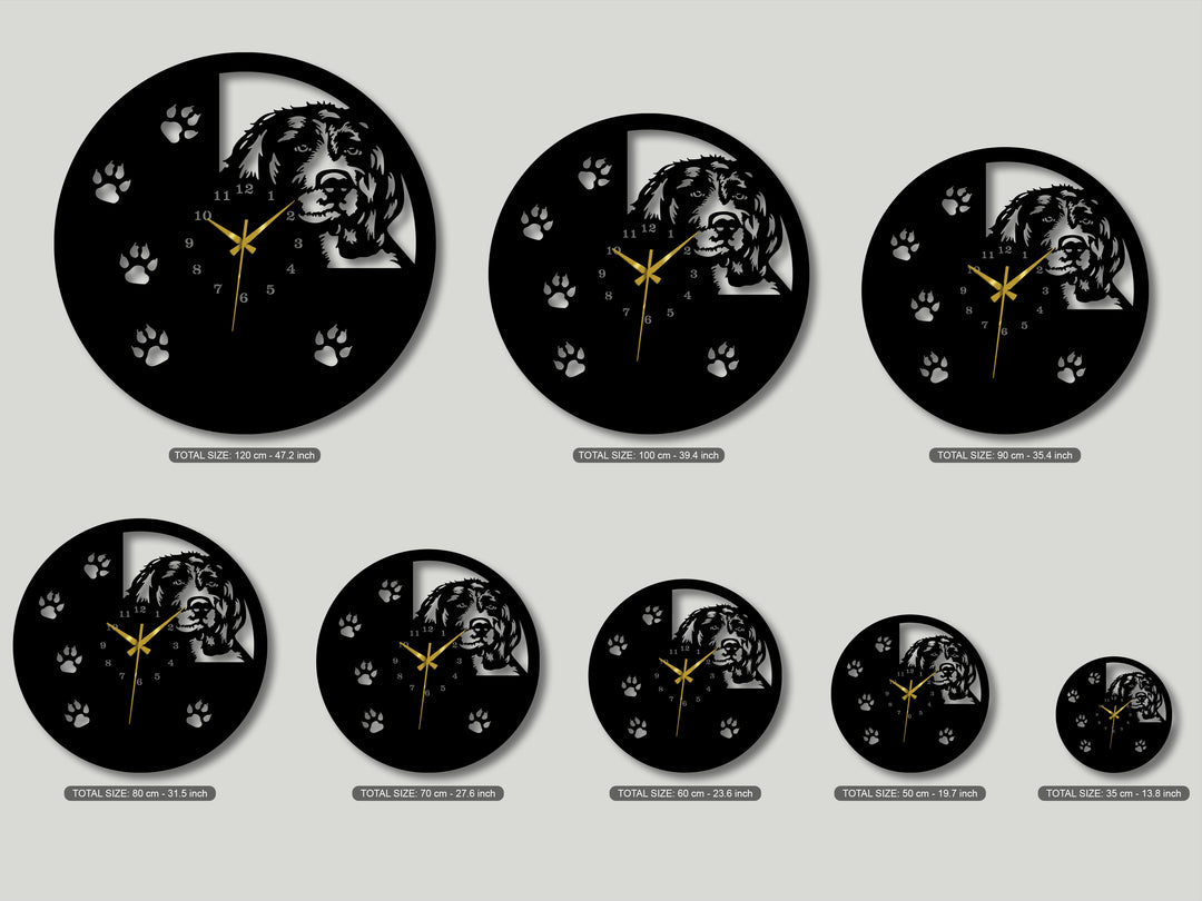 The sleek black metal finish of these dog silhouette wall clocks features intricate paw print details, perfect as decoration wall art.