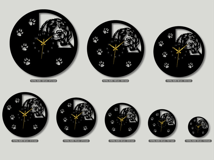 The sleek black metal finish of these dog silhouette wall clocks features intricate paw print details, perfect as decoration wall art.