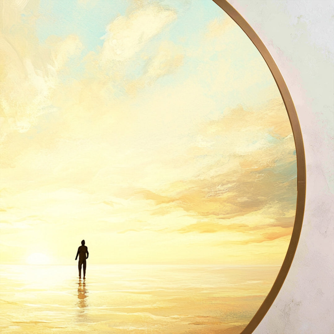 Soledad Dorada – Reflexión del Atardecer Redonda Cuadro al óleo
