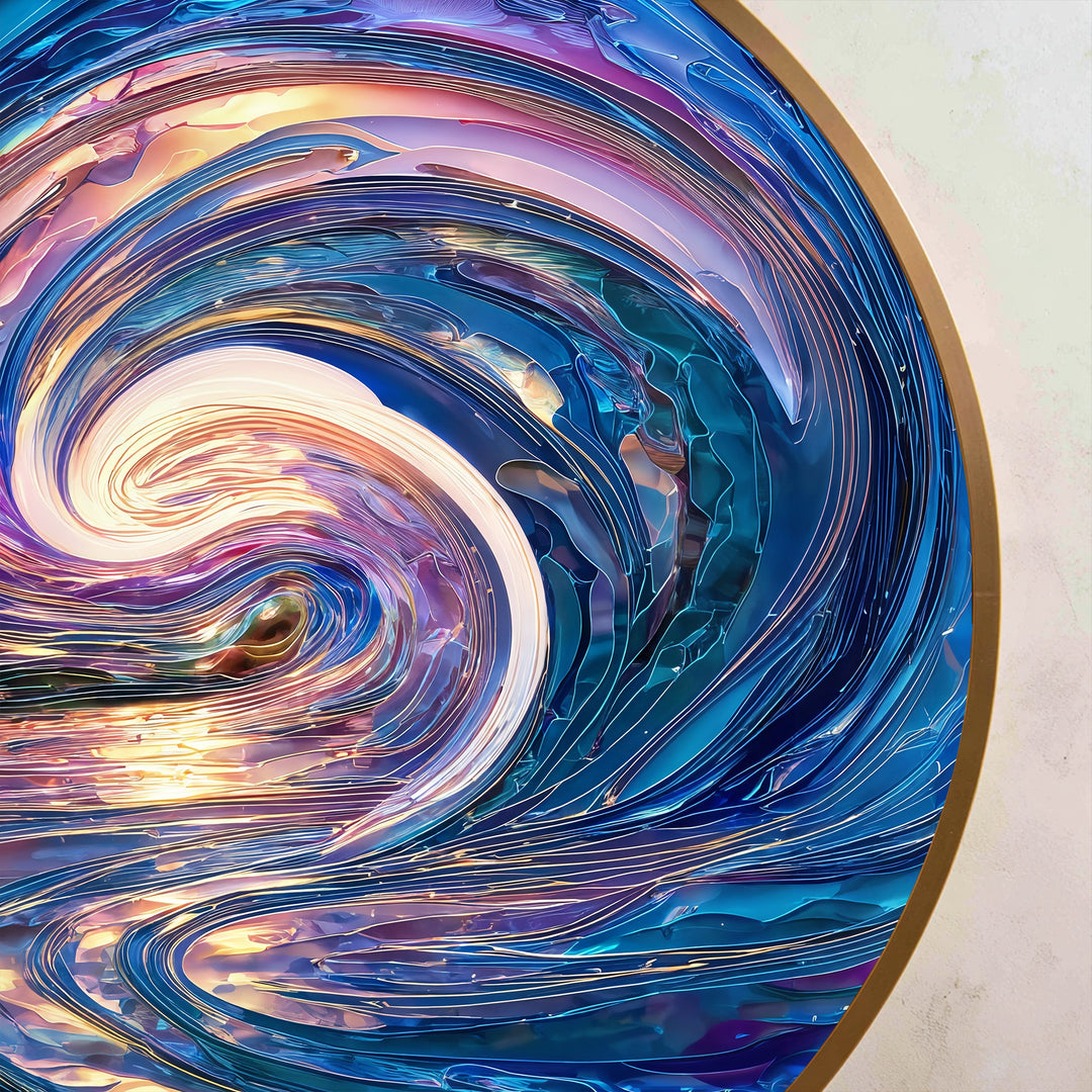 Celestial Tide – Iridescent Wave Round Oil Painting