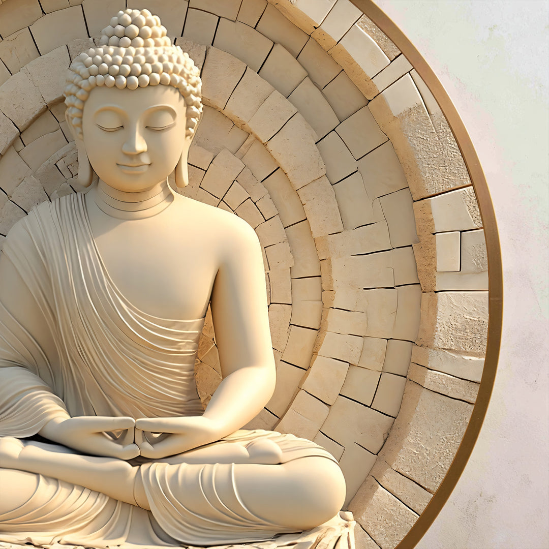 Iluminación Pura – Buda Redondo de Piedra de Marfil Cuadro al óleo