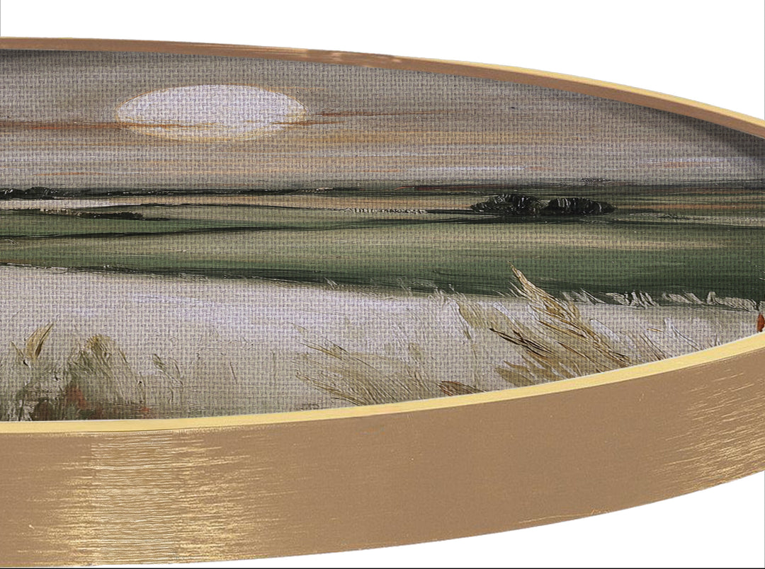Golden Horizon Countryside Landscape Round Canvas Print – Serene Field Wall Art