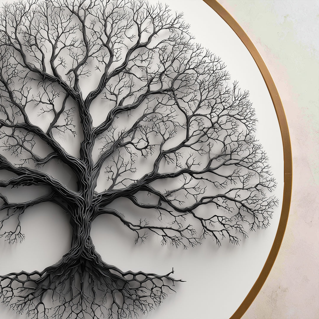 Silueta de árbol monocromática minimalista redonda Cuadro al óleo