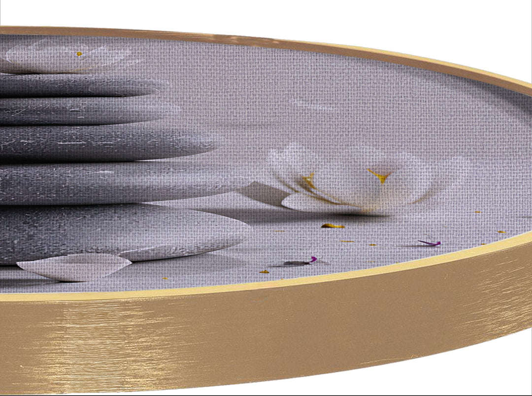 Zen Balance Stones with Lotus Round Canvas Print – Minimalist Spa Wall Art