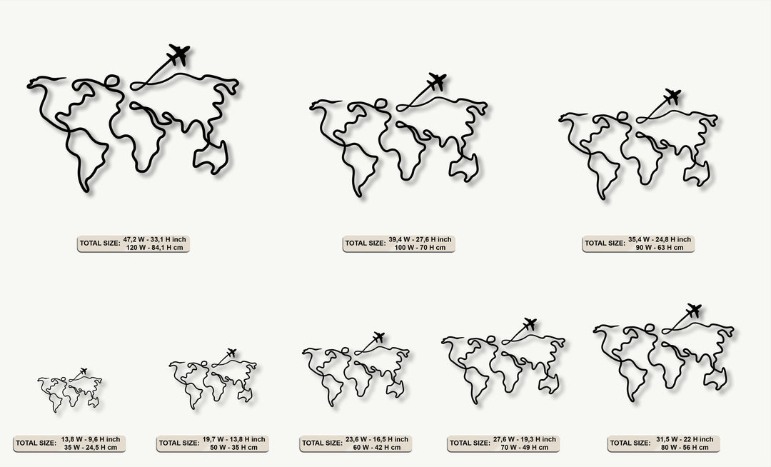 Wanderlust Lines – Minimalist World Map Metal Wall Art
