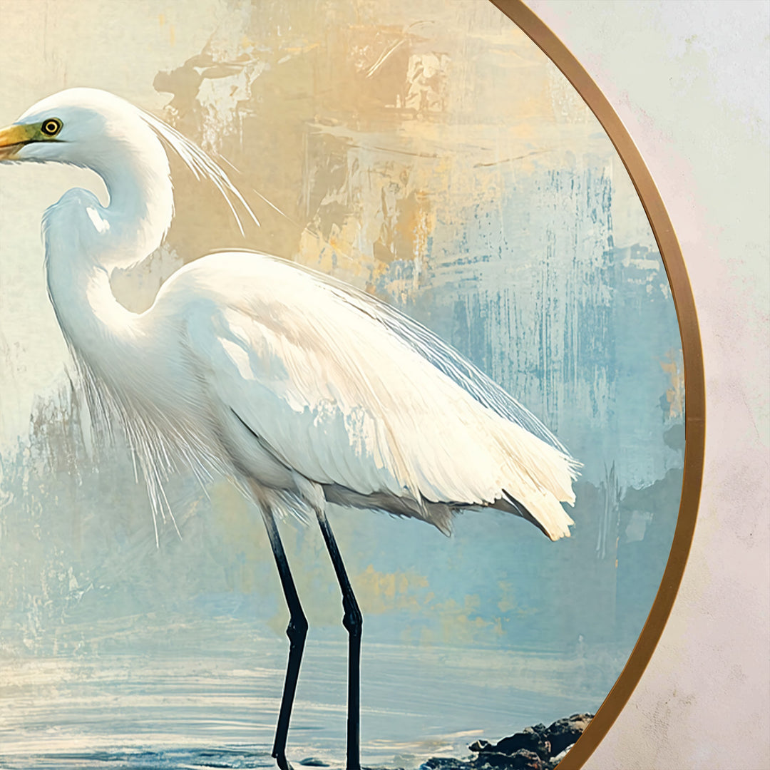 Morning Stillness – White Egret Coastal Oil Painting