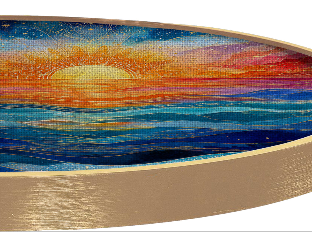 Sunrise Over Ocean Round Canvas Print – Vibrant Spiritual Seascape Wall Art