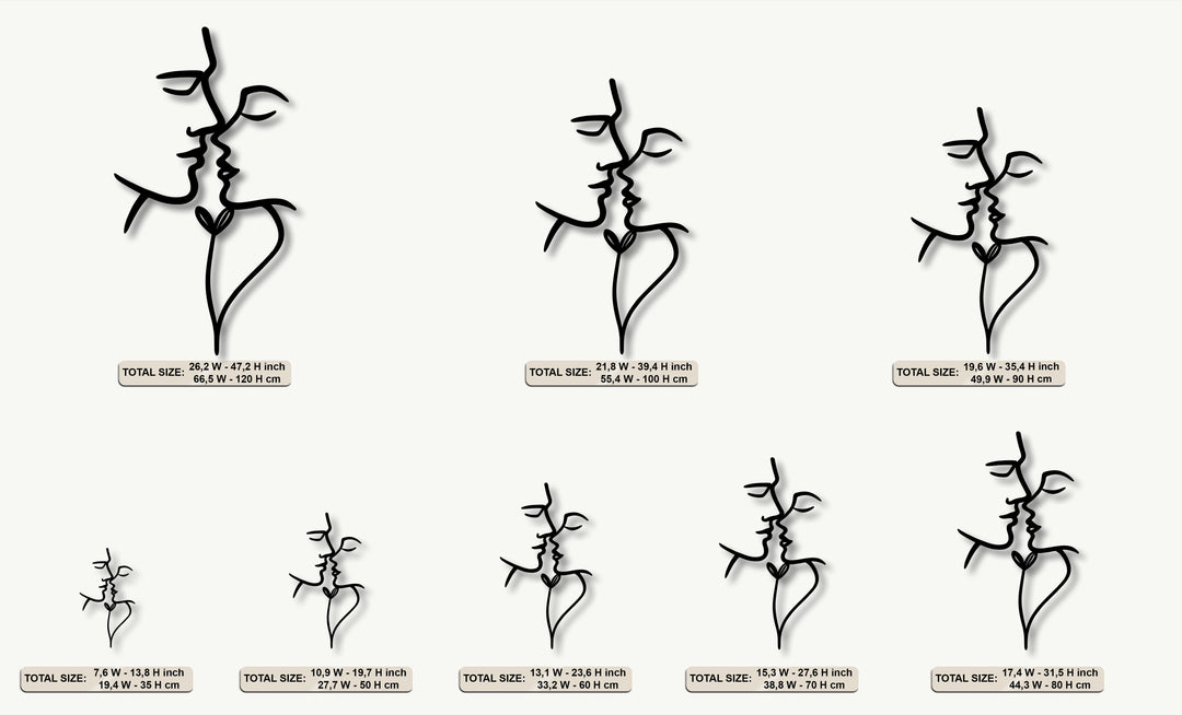 Abstract Lovers Line Art – Minimalist Romantic Metal Wall Art