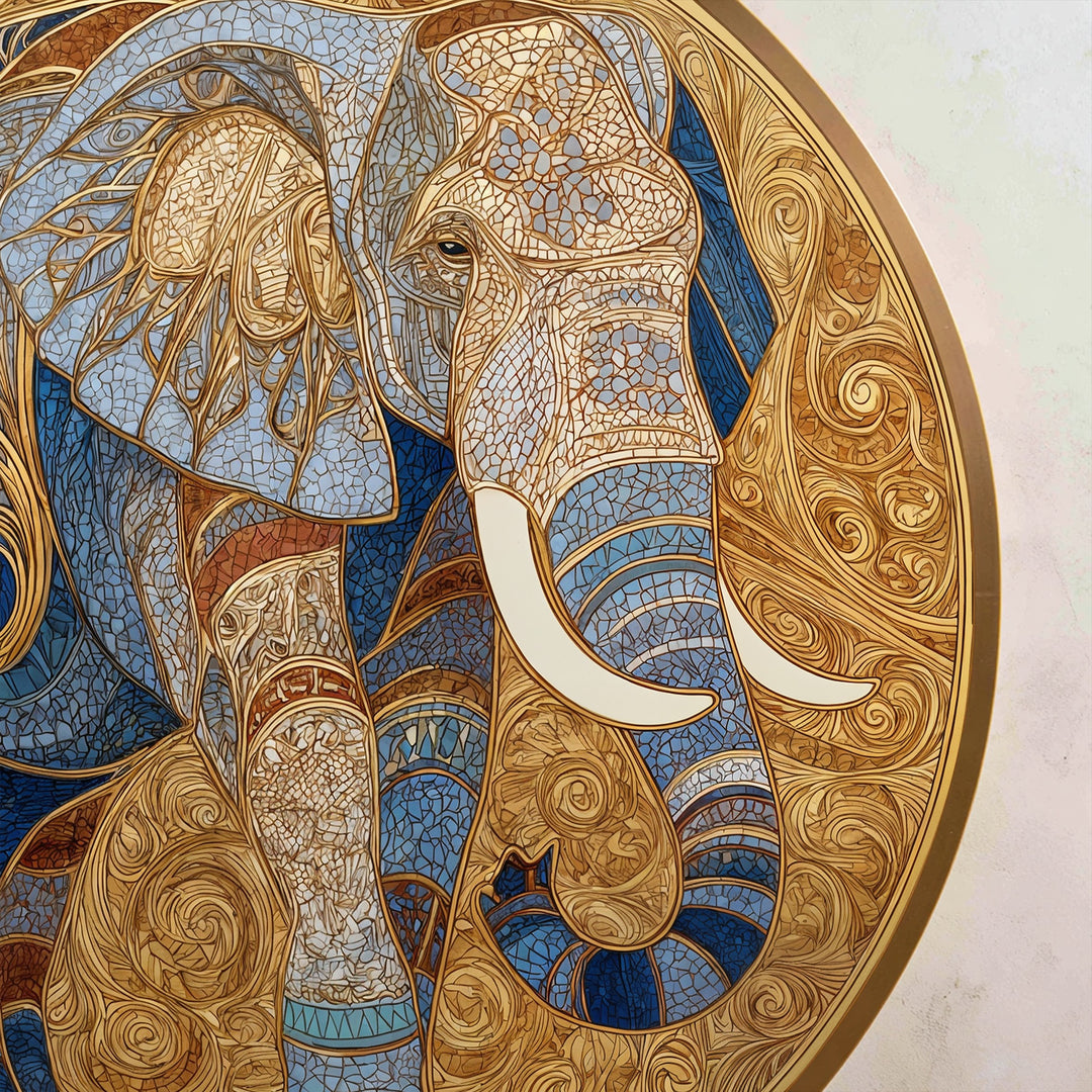 Soberano Dorado – Medallón de Elefante Ornamentado Redondo Cuadro al óleo