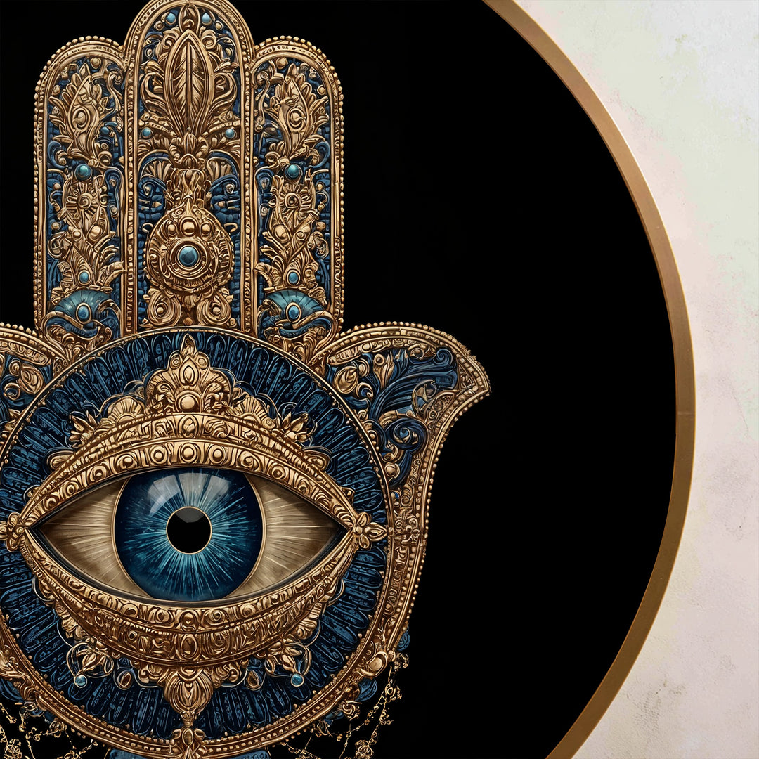 Mystic Hamsa Eye – Ornate Protective Symbol Round Oil Painting