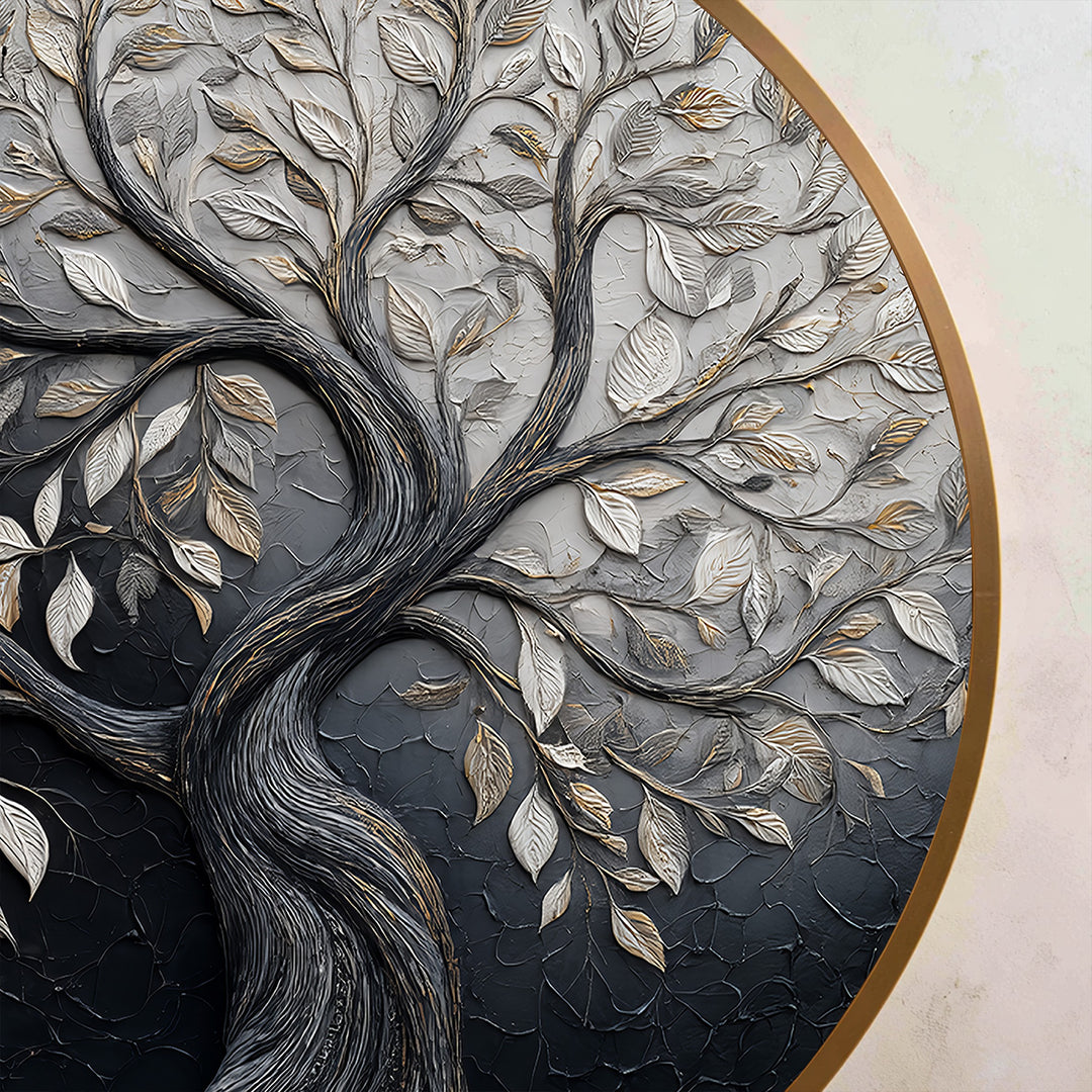 Eternal Contrast – Dual Tone Tree of Life Round Oil Painting