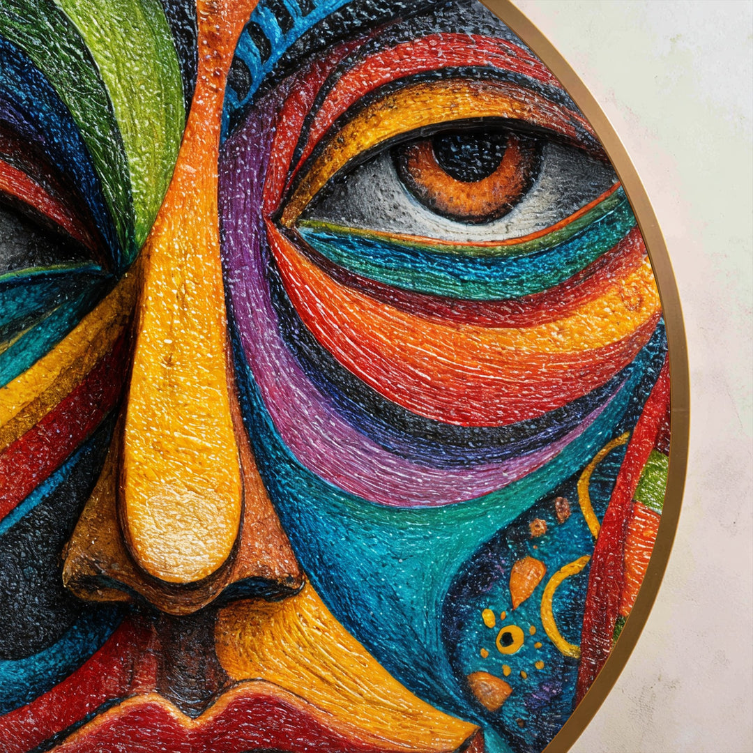 Rostro de mosaico vibrante: redondo expresionista colorido Cuadro al óleo