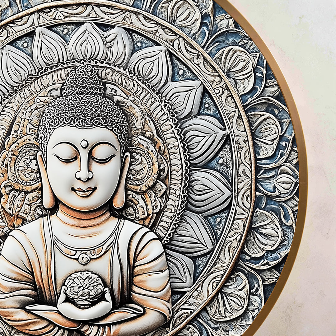 Armonía Sagrada – Mandala Buda Redonda Cuadro al óleo