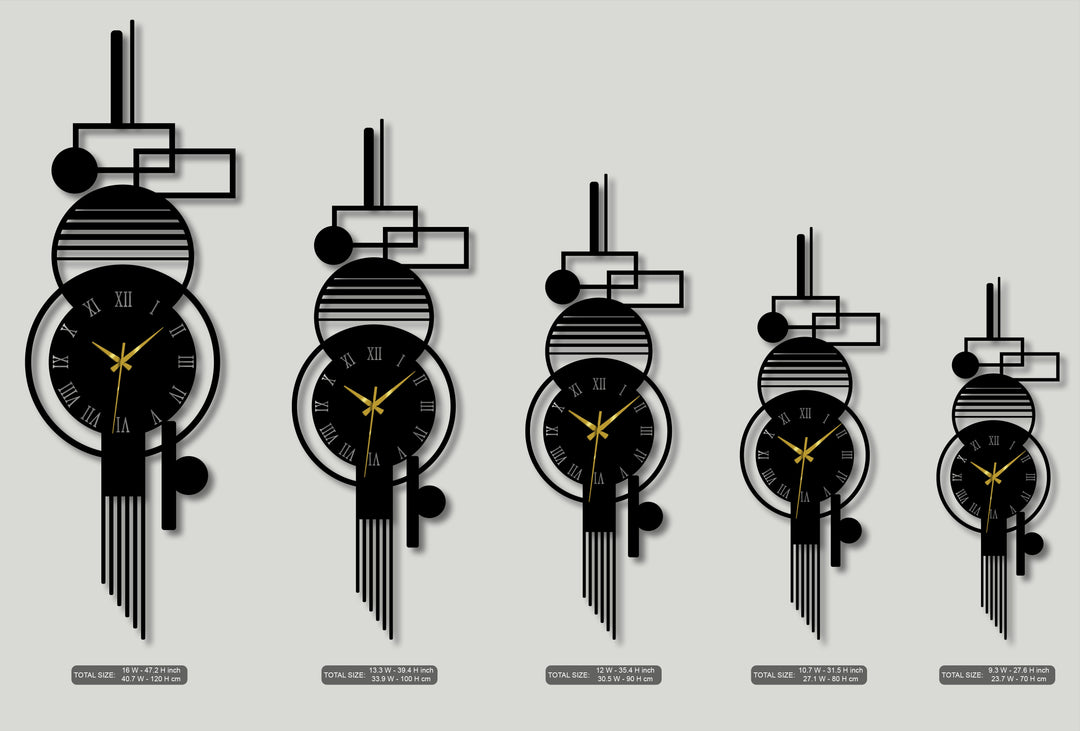 Modern Vertical Abstract Metal Wall Clock – Geometric Roman Numeral Decor