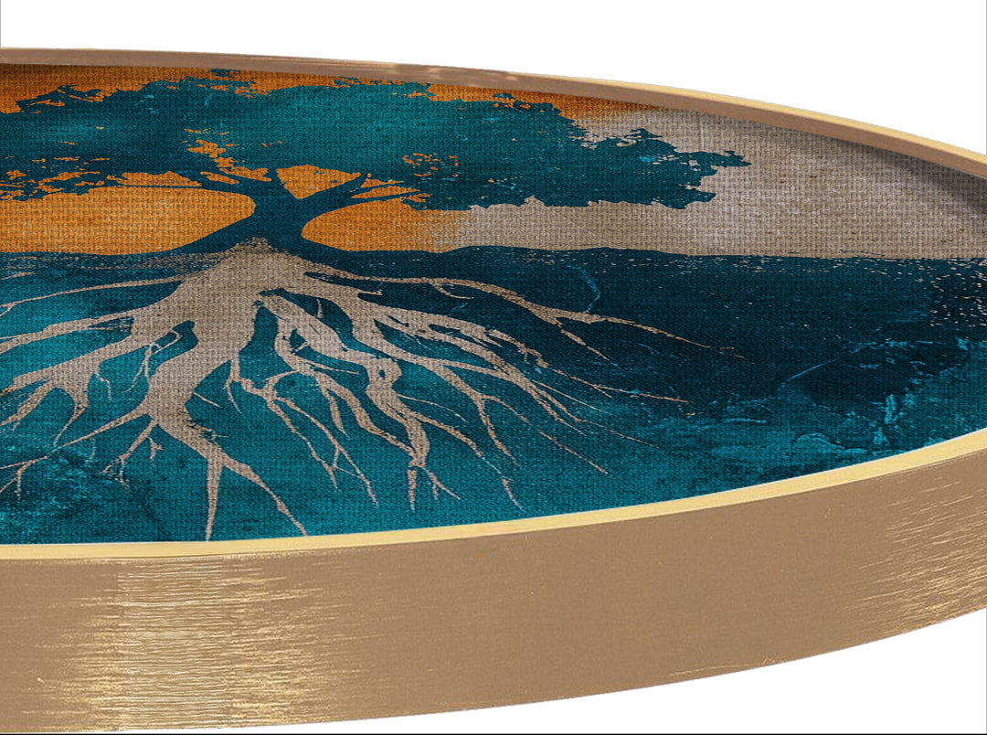 Rooted Tree Silhouette Round Canvas Print – Abstract Nature Wall Art