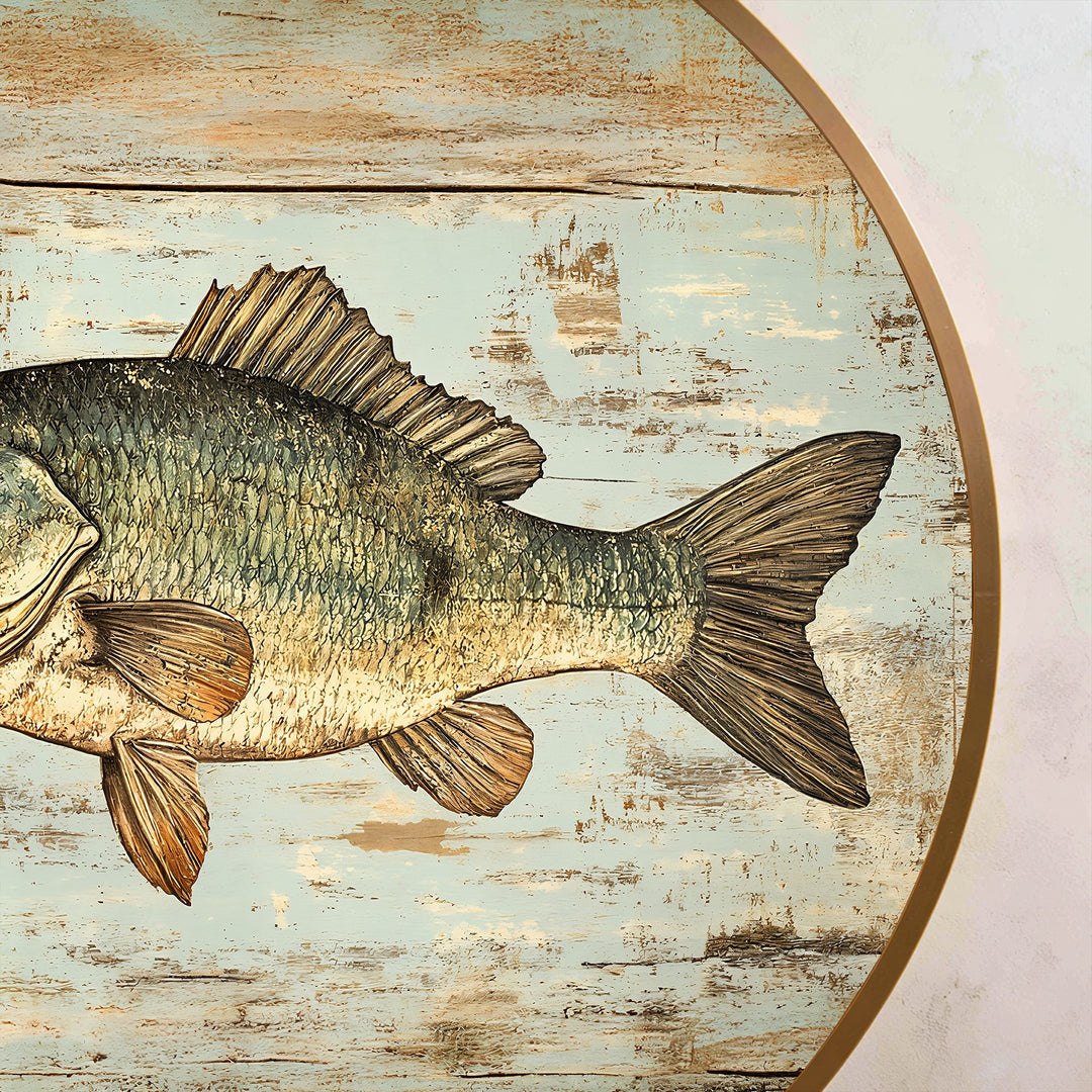 Rustic Catch – Pez lubina redondo vintage Cuadro al óleo