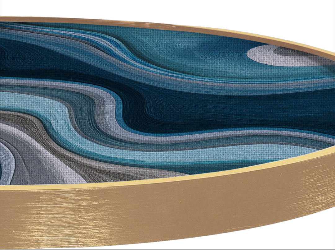 Fluid Teal Waves Round Canvas Print – Modern Abstract Wall Art