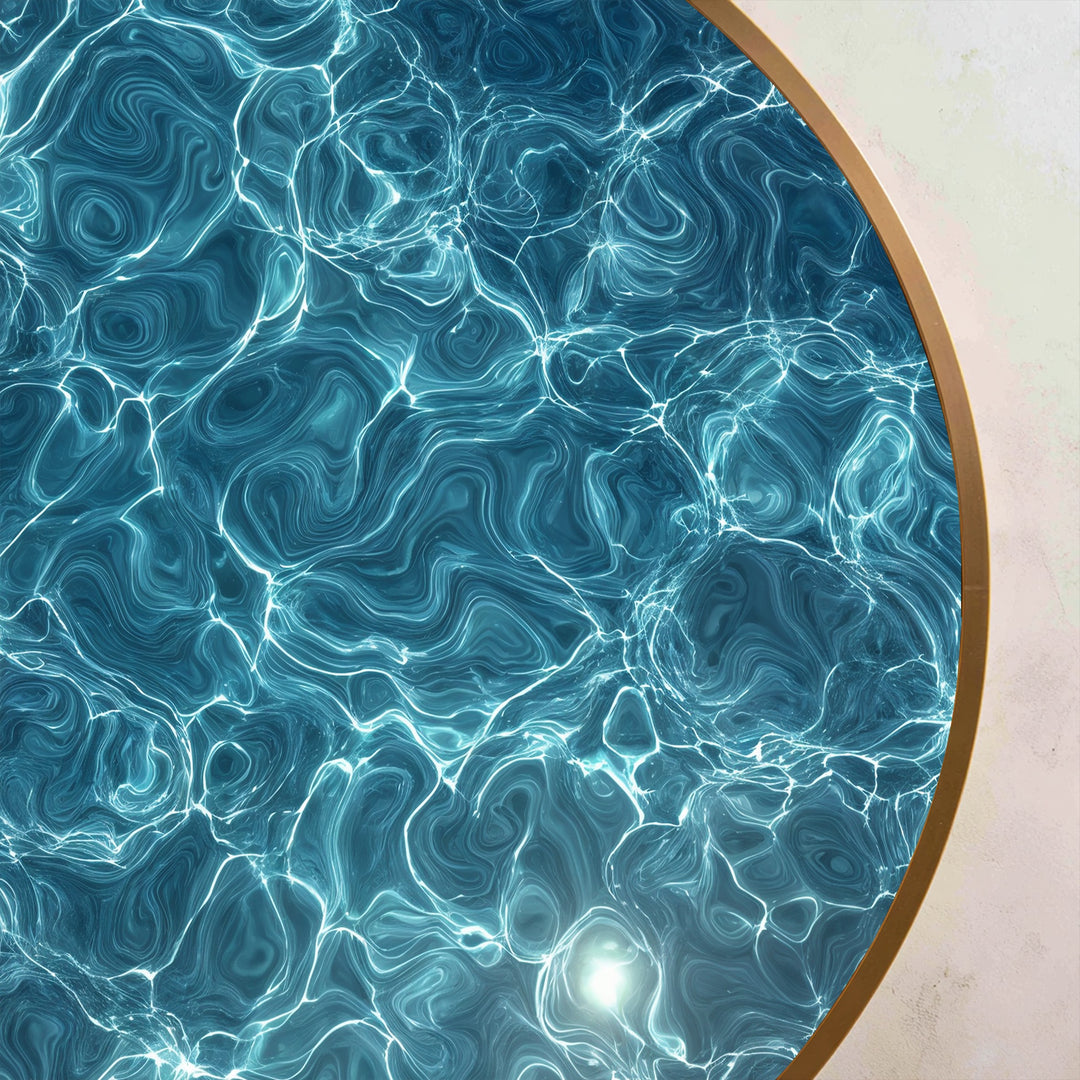 Azure Current–Texture d'eau lumineuse ronde Tableau Peinture à l’huile