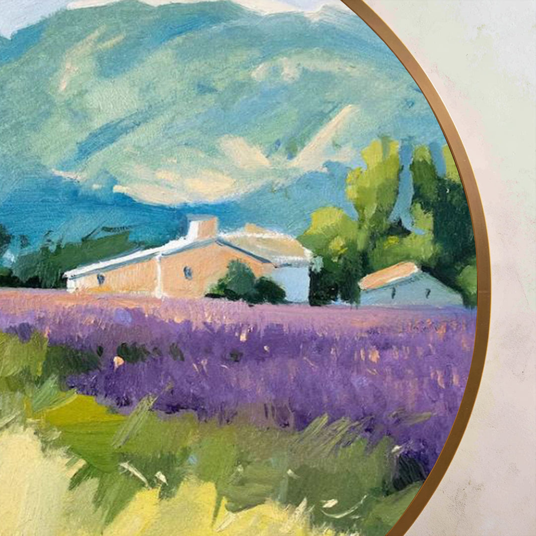 Lavender Horizon Retreat – Provence Landscape Round Oil Painting