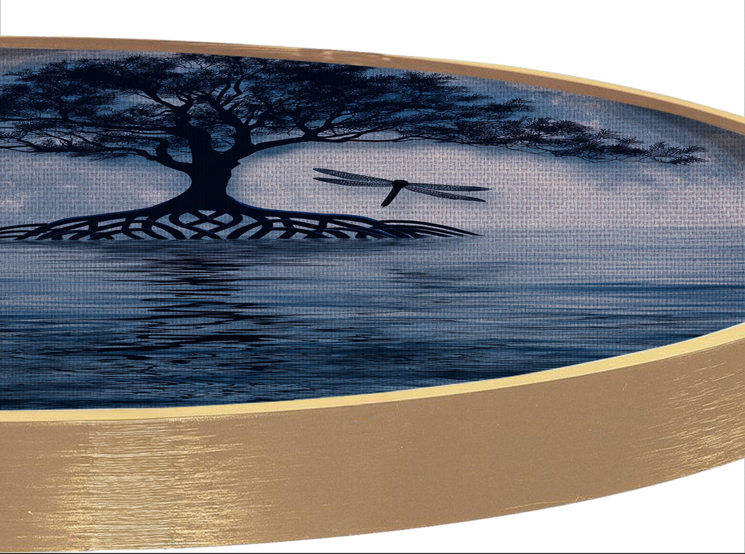 Moonlit Tree Reflection Round Canvas Print – Serene Night Landscape Wall Art