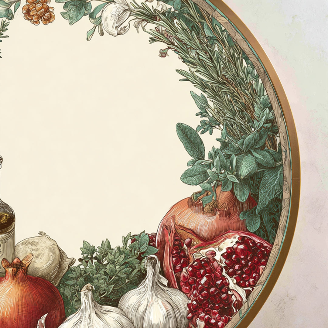 Cuisine rustique–Nature morte méditerranéenne ronde Tableau Peinture à l’huile