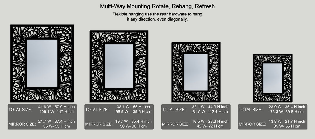 Floral Silhouette Frame Metal Floor Mirror – Botanical Cut-Out Design