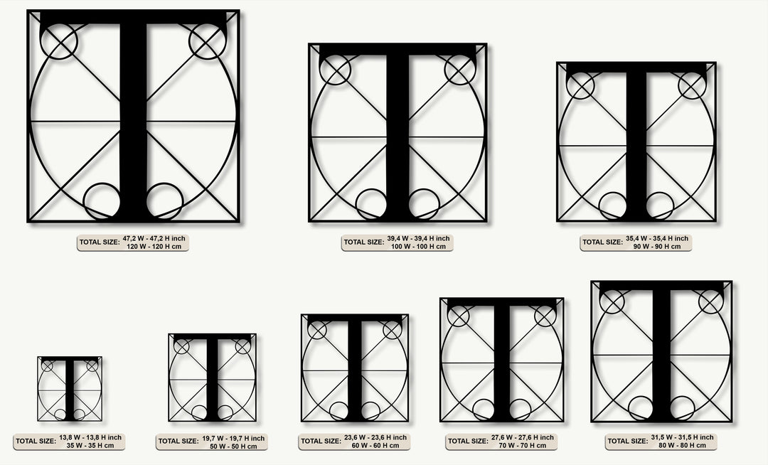 Geometric Letter T Metal Wall Art – Modern Monogram Line Design